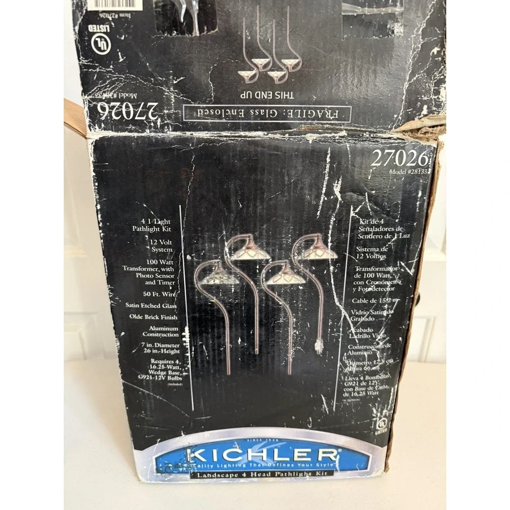 4 pack Kichler 28133 12 Volt LED‎ Path Light Olde Bronze Finish Etched Glass